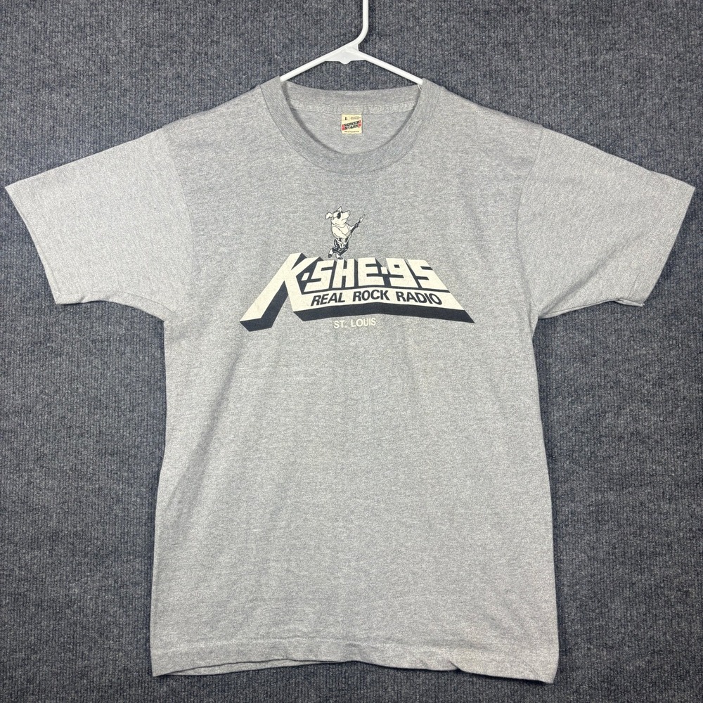 Vtg Screen Stars Single Stitch Kids L Gray KSHE 95 Rock Radio St Louis USA Tee